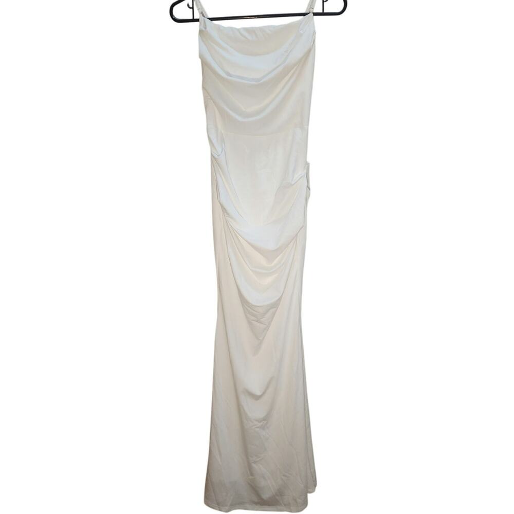 Parthea solid ruched bodycon formal dress size small white